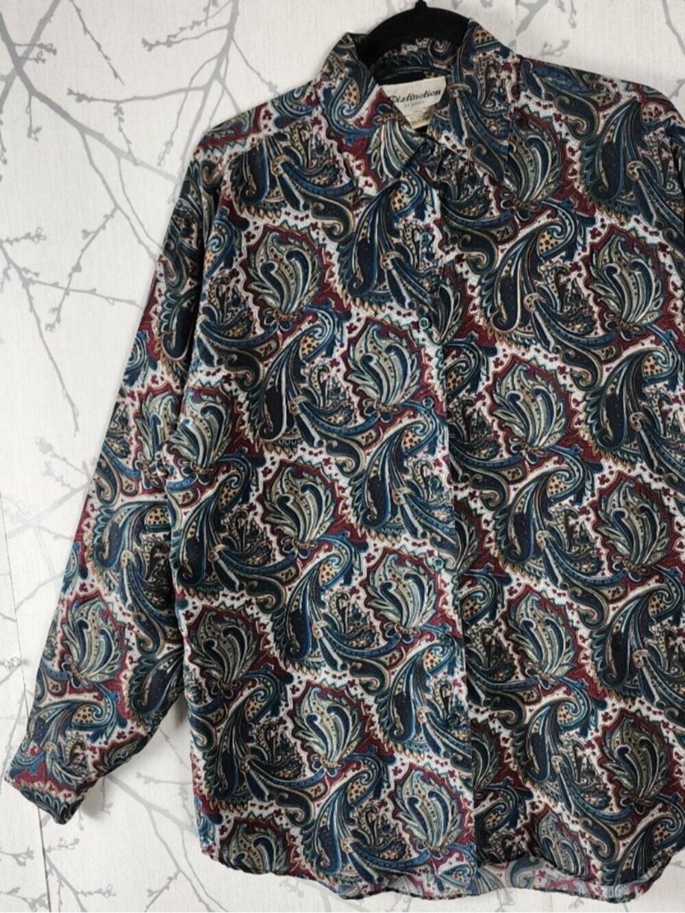 Distinction Paisley Print 100% Silk Button Front Shirt